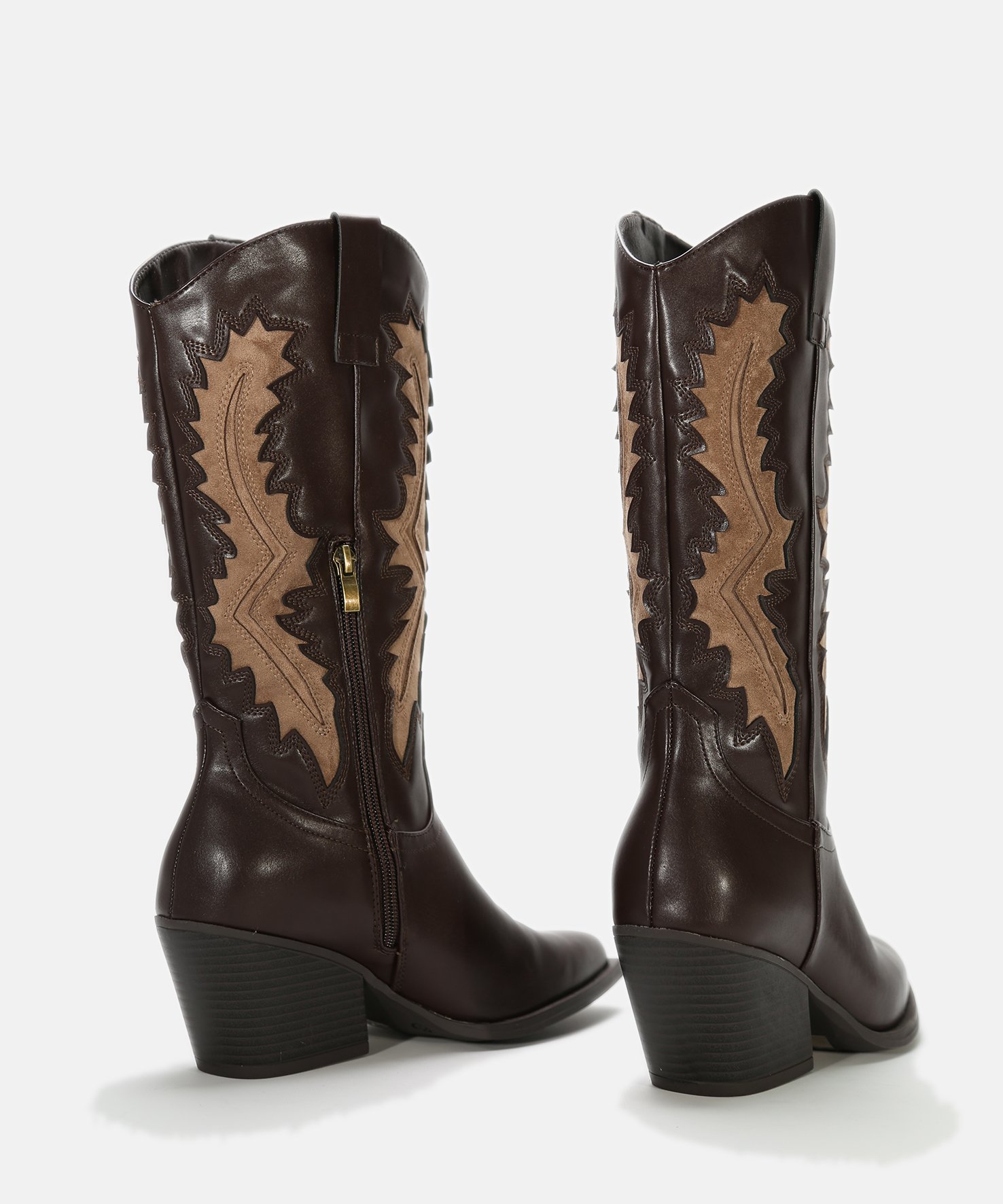 Botas tac&oacute;n cowboy bicolor marr&oacute;n chocolate image number null